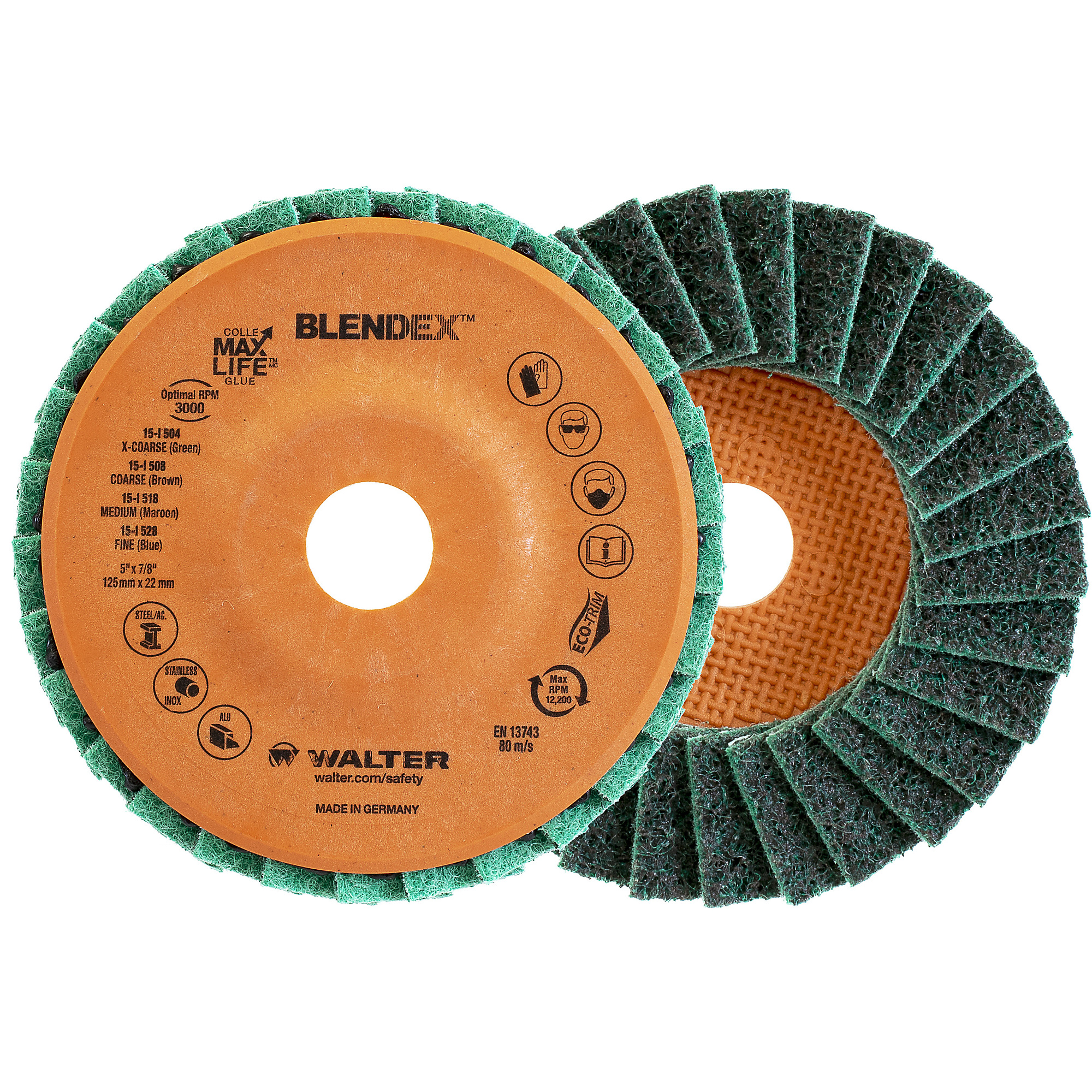 Walter Blendex Flap Disc — 5in. x 7/8in., X-Coarse, Eco-Trim Backing, 10 Pcs, Model# 15I504